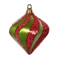 6 Inch Candy Glitter Swirl Christmas Diamond Ornament: Lime-Red