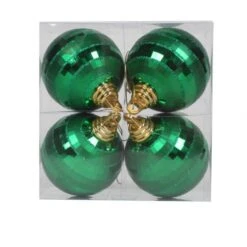 4 Inch Green Shiny-Matte Mirror Ball Ornament (Set Of 4)