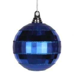 5.5 Inch Blue Shiny-Matte Mirror Ball Ornament