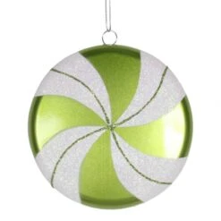 6 Inch Lime-White Swirl Flat Candy Ornament