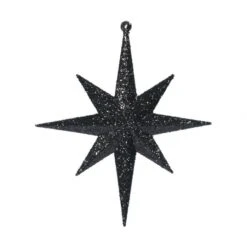 8 Inch Black Iridescent Glitter Bethlehem Star Ornament: Set Of 4