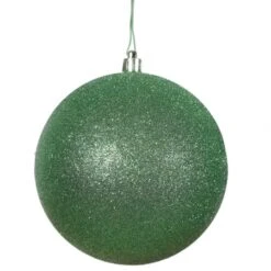 4 Inch Green Glitter Ball Ornament: Set Of 6