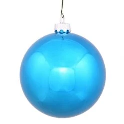 4 Inch Turquoise Shiny Ball Ornament: Set Of 6