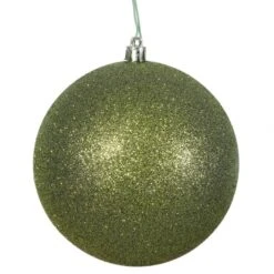 4 Inch Olive Glitter Ball Ornament: Set Of 6