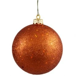 6 Inch Burnish Orange Sequin Ball Ornament: Set Of 4