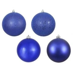 6 Inch Cobalt 4-Finish Ball Ornament: Set Of 4