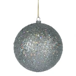 6 Inch Silver Sequin Ball Ornament: Set Of 4