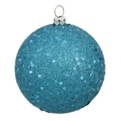 6 Inch Turquoise Sequin Ball Ornament: Set Of 4