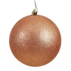 4 Inch Rose Gold Glitter Ball Ornament: Set Of 6