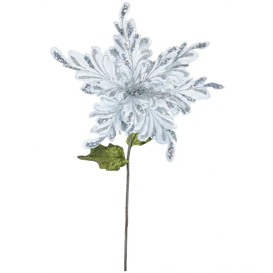 15 Inch Silver Velvet Poinsettia Pick: Set Of 3 1 15 Inch Silver Velvet Poinsettia Pick: Set Of 3