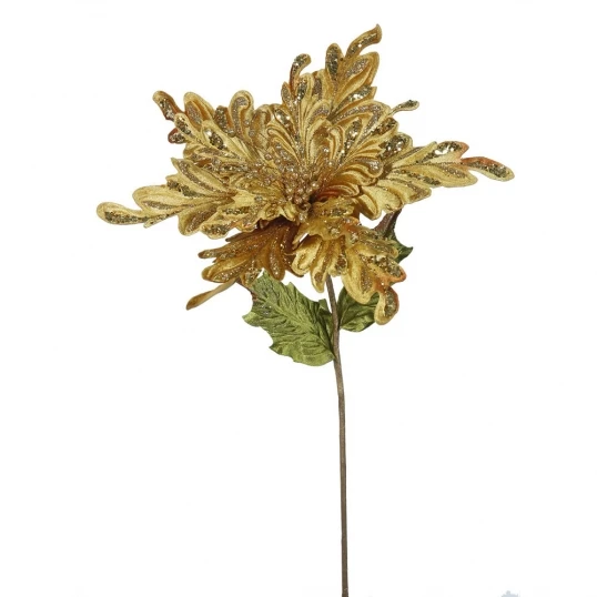 15 Inch Gold Velvet Poinsettia Pick: Set Of 3 1 15 Inch Gold Velvet Poinsettia Pick: Set Of 3