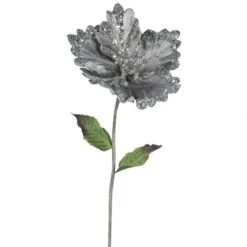 23 Inch Pewter Hibiscus Pick - 8 Inch Flower: Set Of 3