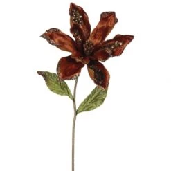 22 Inch Chocolate Velvet Magnolia Pick - 9 Inch Flower: Set Of 3