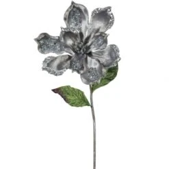 22 Inch Pewter Velvet Magnolia Pick - 9 Inch Flower: Set Of 3