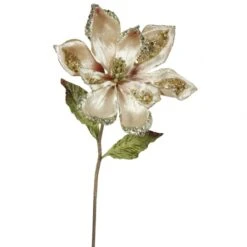 22 Inch Champagne Velvet Magnolia Pick - 9 Inch Flower: Set Of 3
