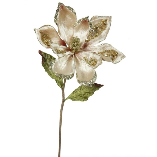 22 Inch Champagne Velvet Magnolia Pick - 9 Inch Flower: Set Of 3 1 22 Inch Champagne Velvet Magnolia Pick - 9 Inch Flower: Set Of 3