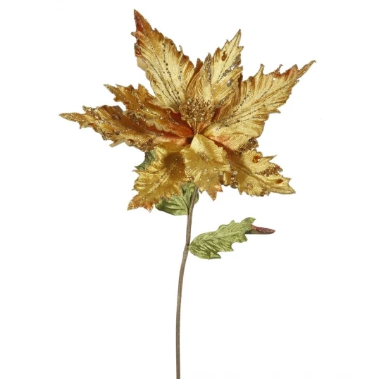26 Inch Gold Velvet Poinsettia Pick: Set Of 3 1 26 Inch Gold Velvet Poinsettia Pick: Set Of 3