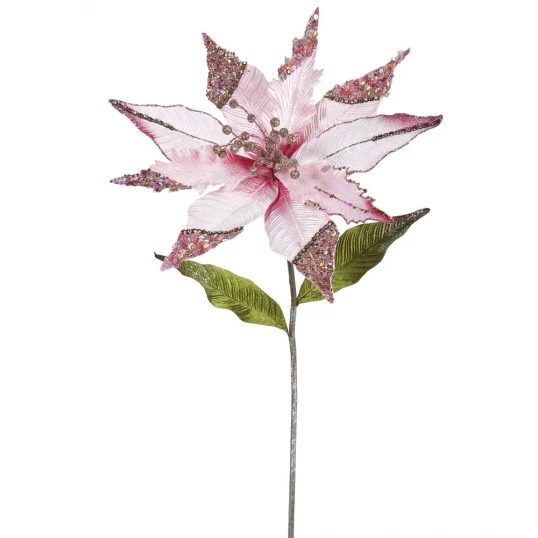 26 Inch Pink Velvet Poinsettia Pick: Set Of 3 1 26 Inch Pink Velvet Poinsettia Pick: Set Of 3