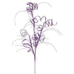 35 Inch Purple Glitter Curly Spray: Set Of 6