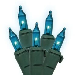 46 Foot 100 Mini-Lights With 5.5 Inch Spacing On Green Wire: Teal