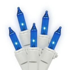 46 Foot 100 Mini-light Strand With 5.5 Inch Spacing On White Wire: Blue All-Lit