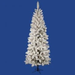 7.5 Foot Flocked Pencil Pacific Pine Tree: Clear LEDs