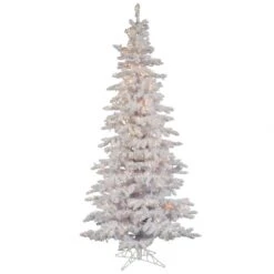 9 Foot Flocked White Slim Spruce Christmas Tree: Clear Lights