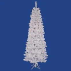 8.5 Foot White Salem Pencil Pine Tree: Clear LED Lights