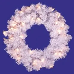 20 Inch Crystal White Wreath: Lights