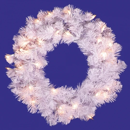20 Inch Crystal White Wreath: Lights 1 20 Inch Crystal White Wreath: Lights