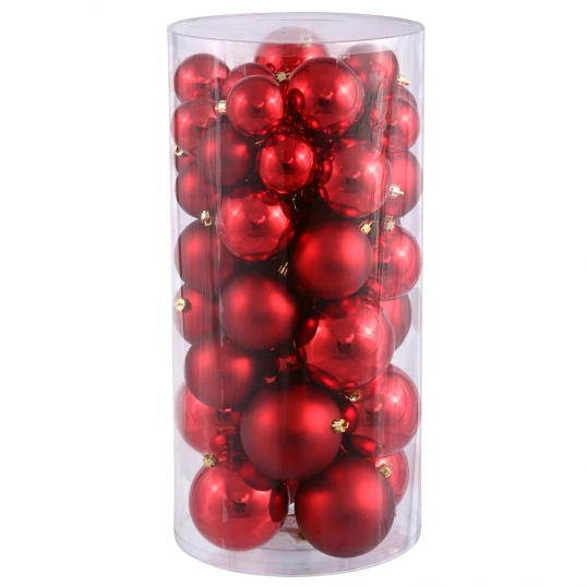 Shiny And Matte Ball Ornament Set (Box Of 50 Balls): Red 1 Shiny And Matte Ball Ornament Set (Box Of 50 Balls): Red