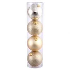 4 Inch Champagne Assorted Ball Ornaments (Box Of 12 Balls)