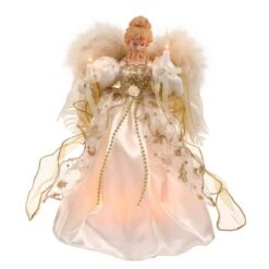 12 Inch White & Gold Angel Christmas Tree Topper: Clear Lights