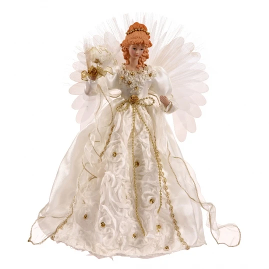 18 Inch White And Gold Angel Christmas Tree Topper: Fiber Optic 1 18 Inch White And Gold Angel Christmas Tree Topper: Fiber Optic