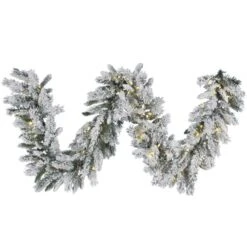 9 Foot Flocked Snow Ridge Garland: Clear LEDs