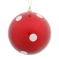 5.5 Inch Polka Dot Christmas Ball Ornament: Red