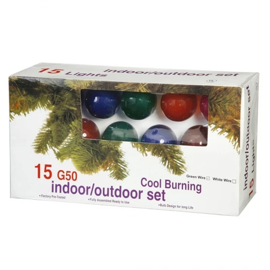 15 Foot 15 G50/E12 Light Strand With 12 Inch Spacing On Green Wire: Multi-Colored 1 15 Foot 15 G50/E12 Light Strand With 12 Inch Spacing On Green Wire: Multi-Colored