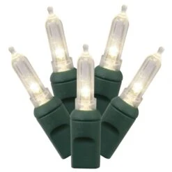 25 Foot Italian LED Lights With 6 Inch Spacing On Green Wire: Clear