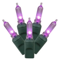 25 Foot Italian LED Lights With 6 Inch Spacing On Green Wire: Purple