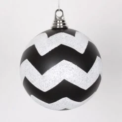 5.9 Inch Black/White Glitter/Matte Chevron Ball Ornament