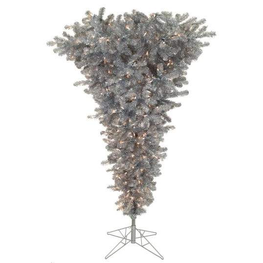 5.5 Foot Silver Upside Down Christmas Tree: Lights 1 5.5 Foot Silver Upside Down Christmas Tree: Lights