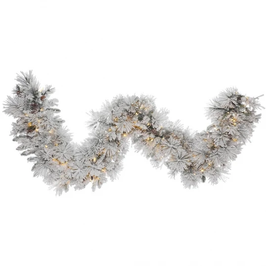 9 Foot Alberta Flocked Garland: Clear LEDs 1 9 Foot Alberta Flocked Garland: Clear LEDs