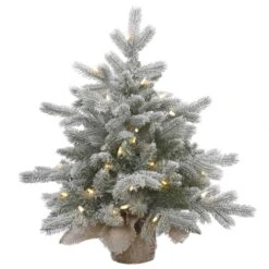 2 Foot PE/PVC Frosted Sable Pine In Burlap Base: Clear Lights