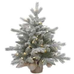 2 Foot PE/PVC Frosted Sable Pine In Burlap Base: Clear LEDs