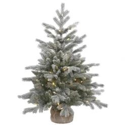 3 Foot PE/PVC Frosted Sable Pine In Burlap Base: Clear LEDs
