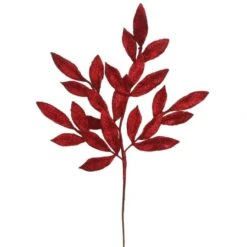 22 Inch Red Glitter Bay Leaf Spray (Set Of 12)
