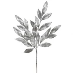 22 Inch Silver Glitter Bay Leaf Spray (Set Of 12)