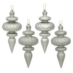 4 Inch Silver Assorted Finial Ornaments (Set Of 8)