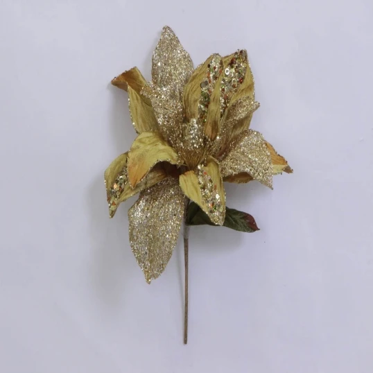 31 Inch Gold Glitter Magnolia Flower Pick With 13 Inch Flower 1 31 Inch Gold Glitter Magnolia Flower Pick With 13 Inch Flower
