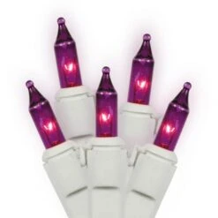 16 Foot 50 Lamp Lock Mini Light End-to-End Set W/ White Wire: Purple Lights